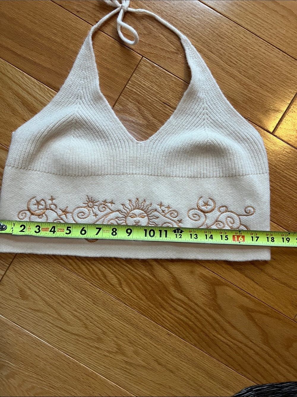 Ivory Embroidered Sun Ribbed Halter Crop Top - Picture 5 of 6